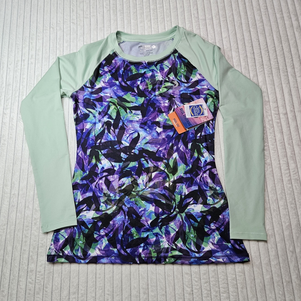 Reel Legends Women's Green and Purple Long Sleeve Shirt